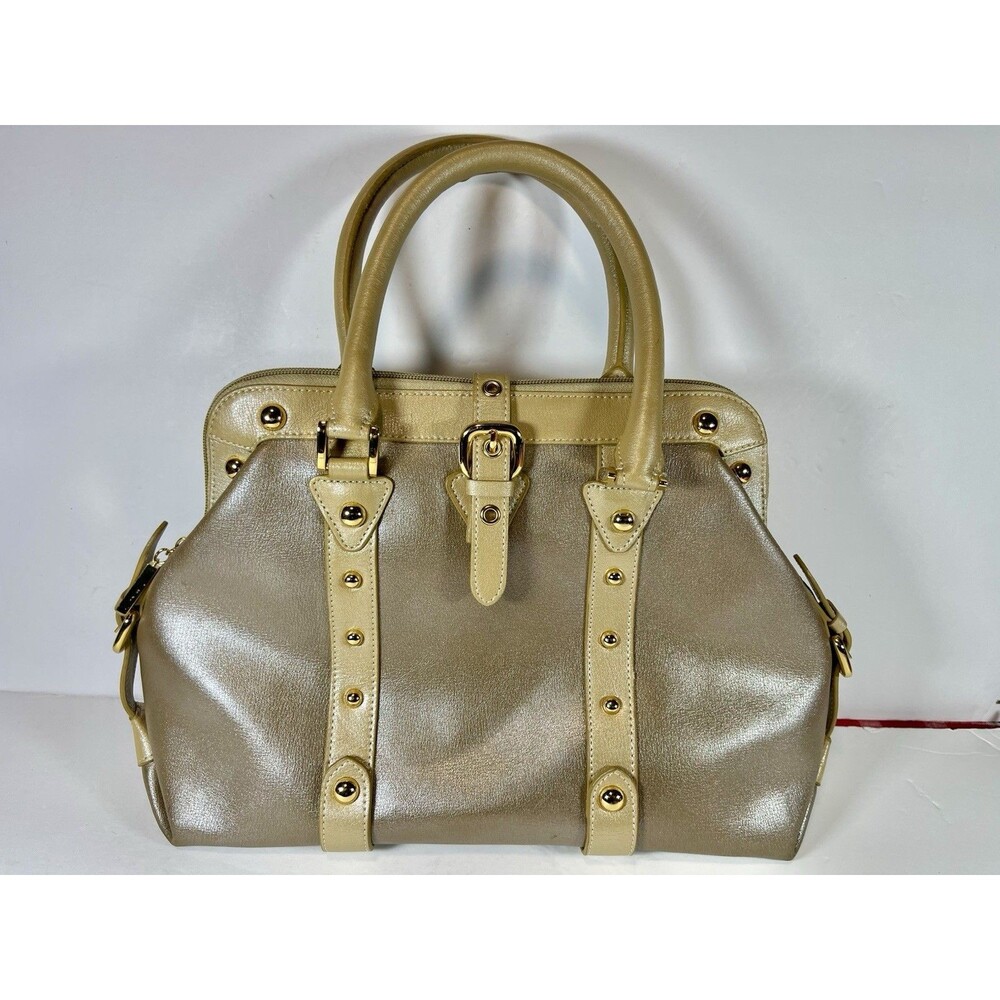 FZNzi Vintage Metallic Gold Satchel Handbag Studded Doctor Bag Top Handle Purse